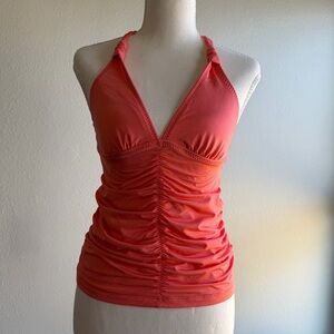 Athleta Aqualuxe Coral Ruched Tankini Top Size S Swimsuit Beach Resort Wear B